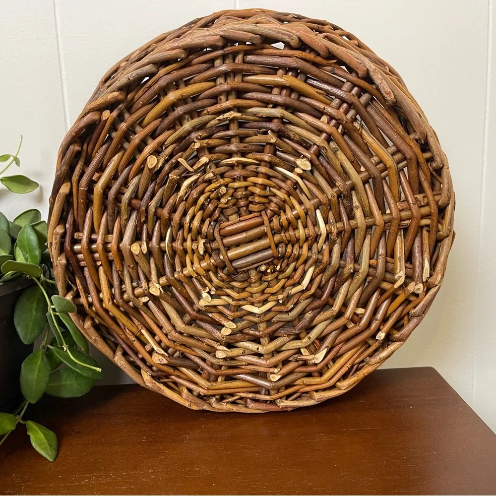 Vintage Rustic Brown Woven Sturdy Plant /‎ Fruit Basket storage Boho Granny